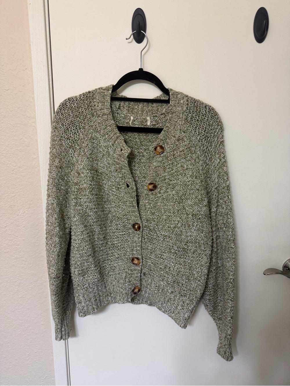 Women's Olive Green Knit Button-Front Sweater Cardigan